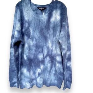 DAVI & DANI Women's Blue Tie Dye Knit Pullover Fuzzy Sweater